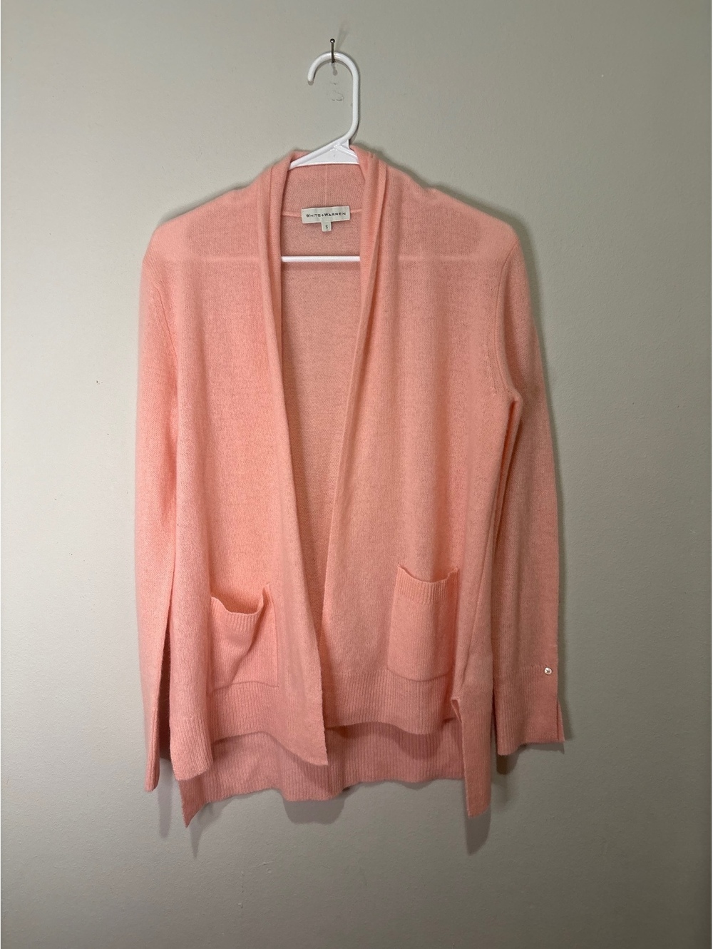 White + Warren Women's 100% Cashmere Open Front Cardigan, Small, pink